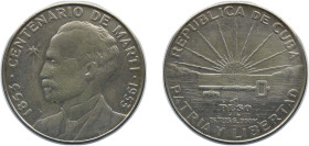 Cuba First Republic 1953 1 Peso (José Martí) Silver (.900) (silver 90%, copper 10%) Philadelphia Mint (1000000) 26.73g XF KM 29 Y 23