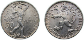 Czechoslovakia People's Republic 1948 50 Korun (Prague Uprising) Silver (.500) (1000000) 10g BU KM 25 Schön 32