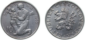 Czechoslovakia People's Republic 1955 10 Korun (10 Years - Liberation) Silver (.500) (300000) 12g UNC KM 42 Schön 47