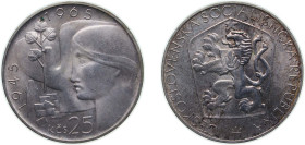 Czechoslovakia Socialist Republic 1965 25 Korun (Czech Liberation) Silver (.500) (150000) 16g BU KM 59