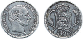 Denmark Kingdom 1875 HC CS 1 Krone - Christian IX Silver (.800) Copenhagen Mint (4040000) 7.5g XF KM 797