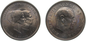 Denmark Kingdom 1967 C♥S 10 Kroner - Frederik IX (Wedding of princess Margrethe) Silver (.800) (Copper .200) Copenhagen Mint (497925) 20.5g BU KM 856...