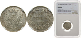 Finland Grand duchy 1914 S 50 Penniä - Nikolai II Silver (.750) Helsinki Mint (600000) 2.55g NGC MS 65 KM 2.2 Schön 5