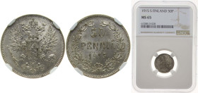 Finland Grand duchy 1915 S 50 Penniä - Nikolai II Silver (.750) Helsinki Mint (1000000) 2.55g NGC MS 65 KM 2.2 Schön 5
