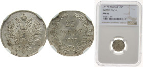 Finland Grand duchy 1917 S 25 Penniä - Nikolai II (with crown) Silver (.750) Helsinki Mint (2310000) 1.275g NGC MS 65 KM 6 Schön 4