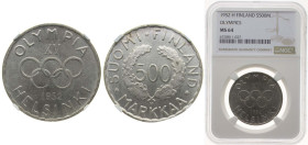 Finland Republic 1952 500 Markkaa (Olympic Games) Silver (.500) (Copper .400, Nickel .100) Helsinki Mint (586000) 12g NGC MS 64 KM 35 Schön 46
