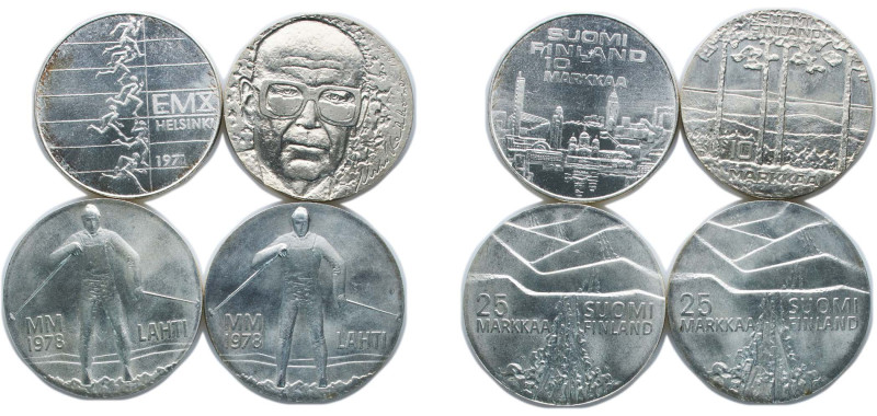 Finland Republic 1971-1978 Markkaa (4 Lots) Silver Helsinki Mint BU