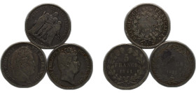 France 1831-1874 5 Francs (3 Lots) Silver (.900) VF