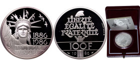 France Fifth Republic 1986 100 Francs (Statue of Liberty) Silver (.950) Paris Mint (18000) 15g PF KM 960a