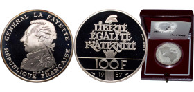 France Fifth Republic 1987 100 Francs (La Fayette - Silver issue) Silver (.950) Paris Mint (30000) 15g PF KM 962a