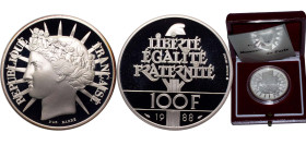 France Fifth Republic 1988 100 Francs (Silver issue) Silver (.950) Paris Mint (20000) 15g PF KM 966a