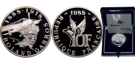France Fifth Republic 1988 10 Francs (Roland Garros) Silver (.950) Paris Mint (10000) 12g PF KM 965b