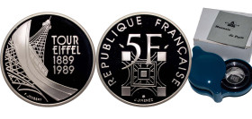 France Fifth Republic 1989 5 Francs (Eiffel Tower) Silver (.900) Paris Mint (6868) 12g PF KM 968a F 342/2