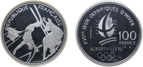 France Fifth Republic 1990 100 Francs (Free-style Skiing) Silver (.900) Paris Mint (93850) 22.2g PF F 1610 KM 983