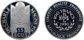 France Fifth Republic 1990 100 Francs / 15 Ecus (Charlemagne) Silver (.900) Paris Mint (30000) 22.2g PF KM 989