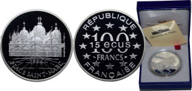 France Fifth Republic 1994 100 Francs / 15 ECUs (St. Mark's Cathedral, Venice) Silver (.900) Paris Mint (20000) 22.2g PF KM 1068