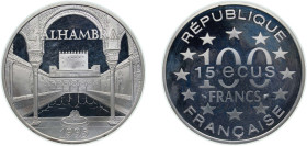 France Fifth Republic 1995 100 francs / 15 ecus L'Alhambra Silver (.900) Paris Mint (20000) 22.2g PF KM 1112