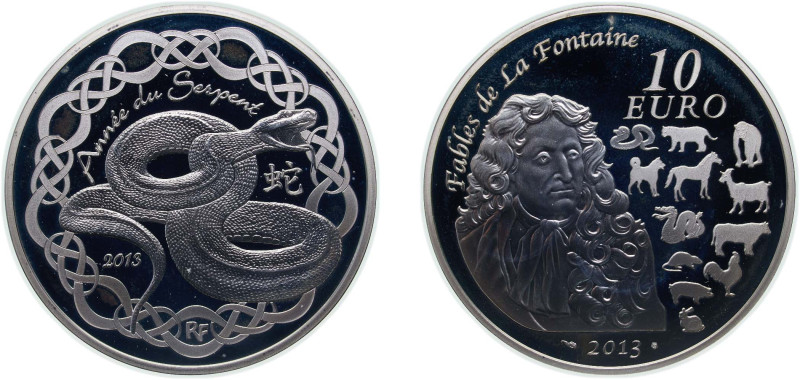 France Fifth Republic 2013 10 Euro (Year of the Snake) Silver (.900) Paris Mint ...