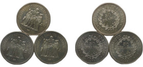 France Fifth Republic 1974-1976 50 Francs (3 Lots) Silver (.900) (Copper .100) Paris Mint BU F 426 F 427 Gad 882 Schön 237 KM 941