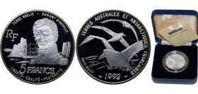 France French Southern and Antarctic Lands 1992 5 Francs (Jules Dumont d'Urville) Silver (.900) Paris Mint (15000) 12g PF KM 1007