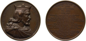 France Kingdom 1840 Medal - Louis Philippe I (Kings of France - Childebert I), Caqué.F. -Official engraver of Emperor Napoleon III Bronze 63.28g BU