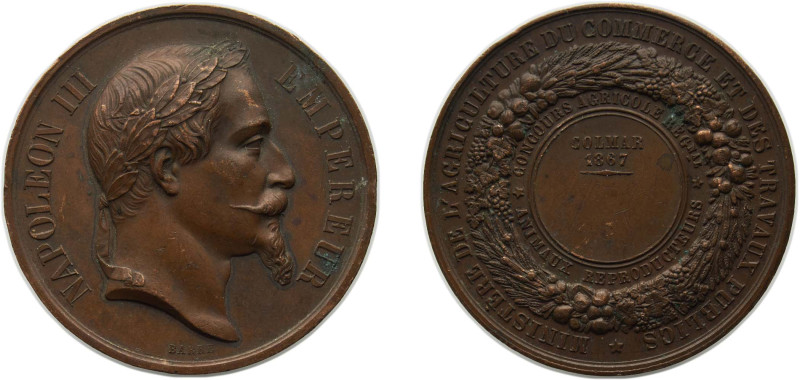 France Second Empire 1867 Medal - Napoleon III (MINISTETE DE L'AGRICULTURE DU CO...