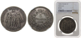 France Second Republic 1848 A 5 Francs (Hercule) Silver (.900) Paris Mint (16843783) 25g NGC XF 45 F 326 Gad 683 KM 756.1