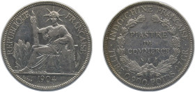 French Indochina French colony 1904 A 1 Piastre Silver (.900) (Copper .100) Paris Mint (5751000) 27g VF KM 5a.1