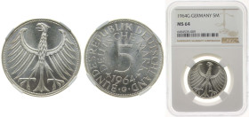 Germany Federal Republic of Germany 1964 G 5 Deutsche Mark Silver (.625) (Copper .375) Karlsruhe Mint (1649000) 11.2g NGC MS 64 KM 112 J 387 Schön 110...
