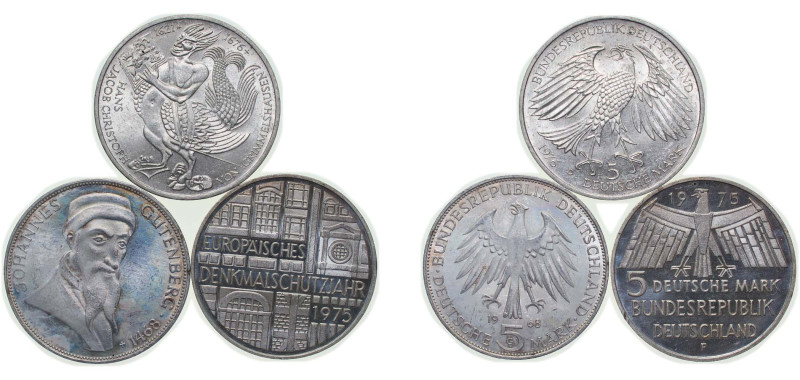 Germany Federal Republic of Germany 1968-1976 5 Deutsche Mark (3 Lots) Silver (....