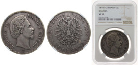 Germany Kingdom of Bavaria Second Empire 1875 D 5 Mark - Louis II Silver (.900) Munich Mint (656751) 27.777g NGC VF 35 KM 896 J 42 Schön 4 AKS 194 Dav...