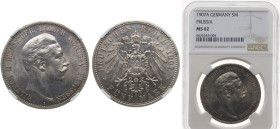 Germany Kingdom of Prussia Second Empire 1907 A 5 Mark - William II Silver (.900) Berlin Mint (2103338) 27.777g NGC MS 62 KM 523 AKS 129 J 104 Dav GT ...