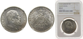 Germany Kingdom of Württemberg Second Empire 1912 F 3 Mark - William II Silver (.900) Stuttgart Mint (849100) 16.667g NGC MS 62 KM 635 J 175