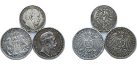 Germany Second Empire 1877-1911 2 & 3 Mark (3 Lots) Silver (.900) VF