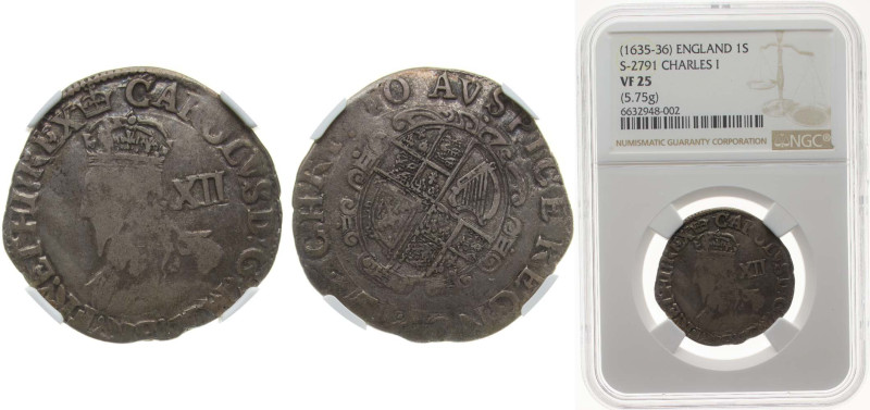 Great Britain Kingdom of England 1635 - 1636 1 Shilling - Charles I (Group D; 4t...