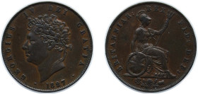 Great Britain United Kingdom 1827 ½ Penny - George IV Copper (5376000) 9.3g AU KM 692 Sp 3824