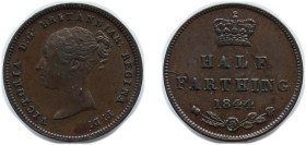 Great Britain United Kingdom 1844 ½ Farthing - Victoria (1st portrait; incl. Colonial) Copper Royal Mint (Tower Hill) (6451000) 2.36g AU KM 738 Sp 395...