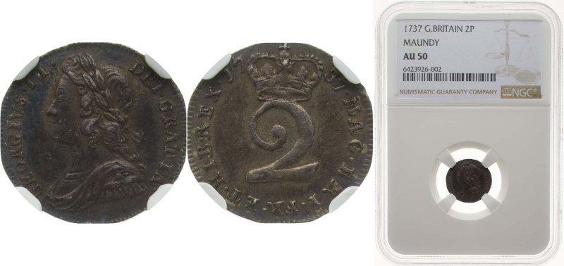 Great Britain United Kingdom 1737 2 Pence - George II (incl. Maundy) Silver (.92...