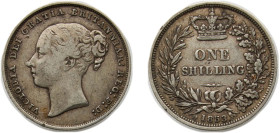 Great Britain United Kingdom 1853 1 Shilling - Victoria (1st portrait; 'Young Head') Silver (.925) Royal Mint (Tower Hill) 5.66g VF KM 734 Sp 3902-7