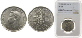 Great Britain United Kingdom 1945 2 Shillings - George VI (with 'IND:IMP') Silver (.500) (25858000) 11.31g NGC MS 63 KM 855 Sp 4081