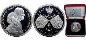 Great Britain United Kingdom 1997 5 Pounds - Elizabeth II (Golden Wedding; Silver Proof) Silver (.925) Royal Mint (33689) 28.28g PF KM 977a Sp L4