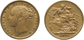 Great Britain United Kingdom 1871 1 Sovereign - Victoria (1st portrait; St George) Gold (.9167) (8767250) 7.99g AU KM 752 Sp 3856