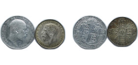 Great Britain United Kingdom 1910-1922 1 Florin / ½ Crown (2 Lots) Silver VF