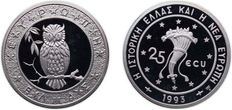 Greece Third Hellenic Republic 1993 25 ECU (Owl) Silver (.999) 28g PF X 25