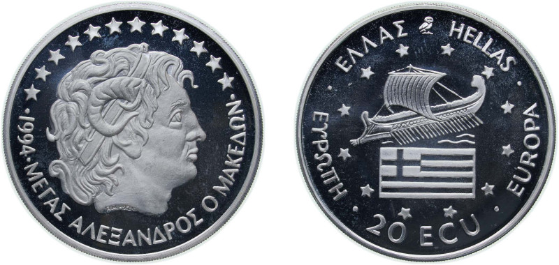 Greece Third Hellenic Republic 1994 20 ECU (Alexander the Great) Silver (.925) 2...