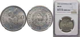 Guatemala Republic 1963 50 Centavos Silver (.720) (Copper .280) Guatemala City Mint (350200) 11.94g NGC MS 64 KM 264 Schön 49