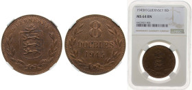 Guernsey British dependency 1945 H 8 Doubles Bronze Birmingham Mint (192000) 9.7g NGC MS 64 BN KM 14 Schön 12