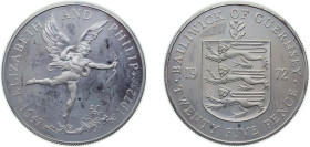 Guernsey British dependency 1972 25 Pence - Elizabeth II (Silver Wedding; Silver Proof) Silver (.925) Royal Mint (15000) 28.28g PF KM 26a