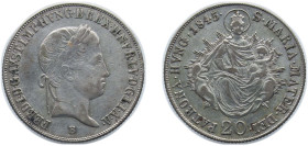 Hungary Kingdom 1845 B 20 Krajczár - V Ferdinánd Silver (.583) Kremnica Mint (3144000) 6.68g XF ÉH 1419 H 2081 KM 422 Adamo D8
