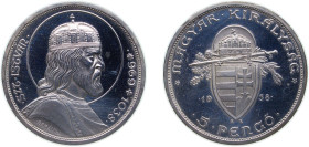 Hungary Kingdom 1938 BP 5 Pengő - Miklós Horthy (Death of St. Stephen) Silver (.640) Budapest Mint (600000) 25g AU KM 516 ÉH 1508 H 2260 Adamo P8.1
